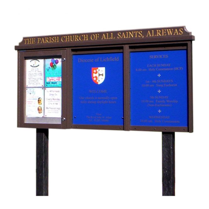 3-bay, 4 x A4 Recycled Plastic Outdoor Noticeboard, 1-bay glazed